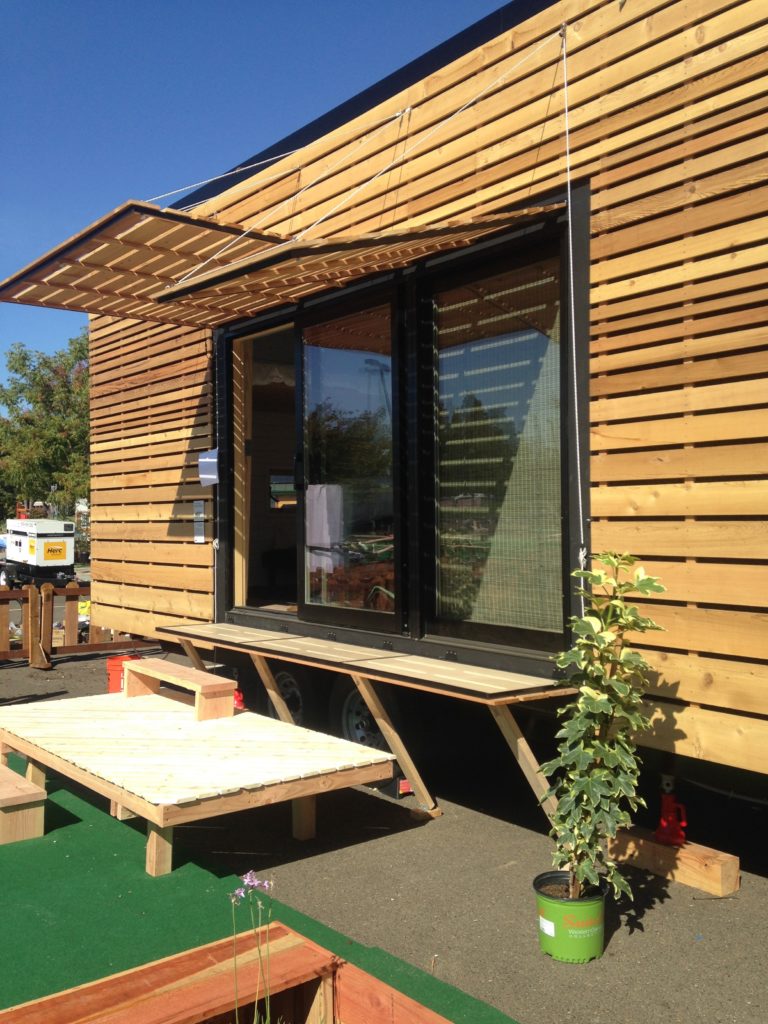 shaded patio of tiny house