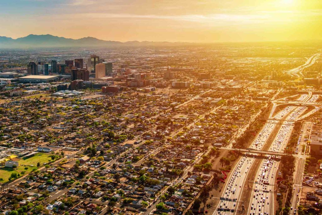 aerial-view-of-city-sunset