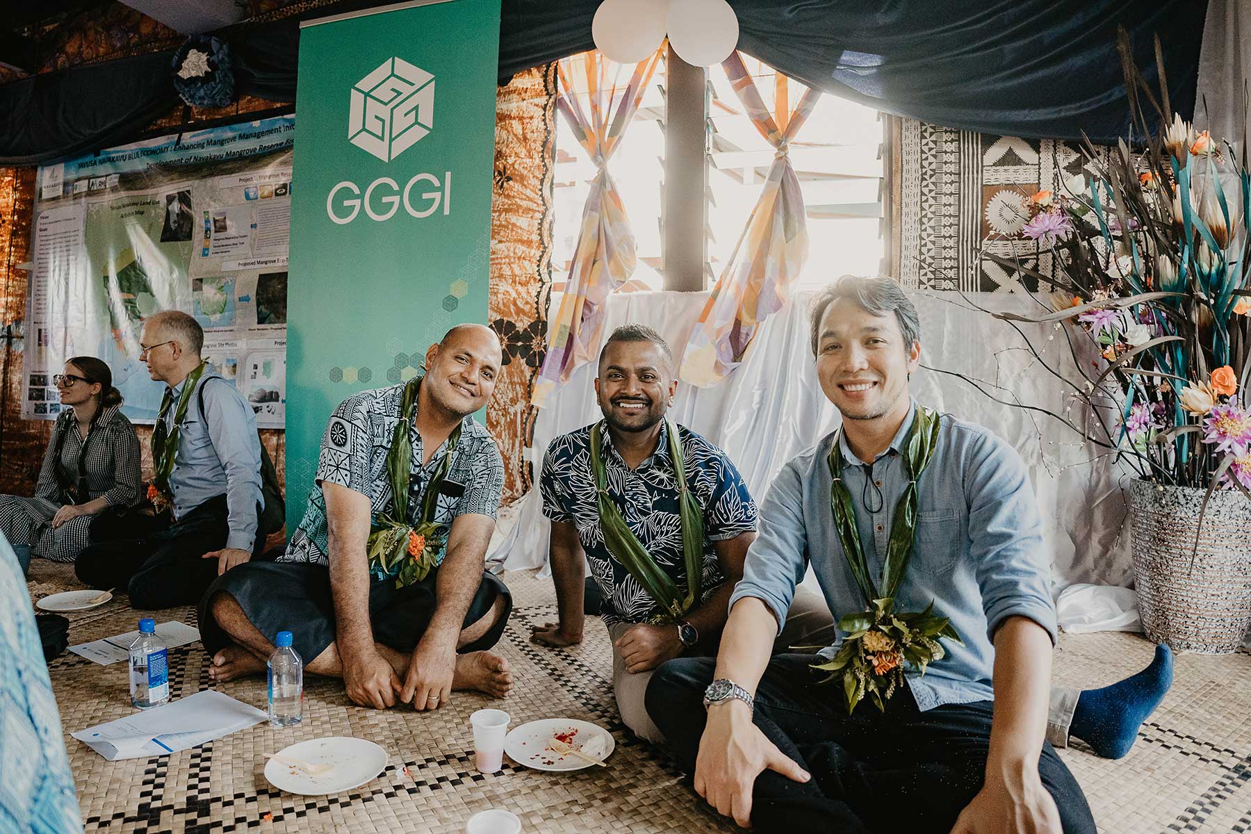 Latmany (on right) with fellow members of the Pacific cohort in the Navakavu community in Fiji.