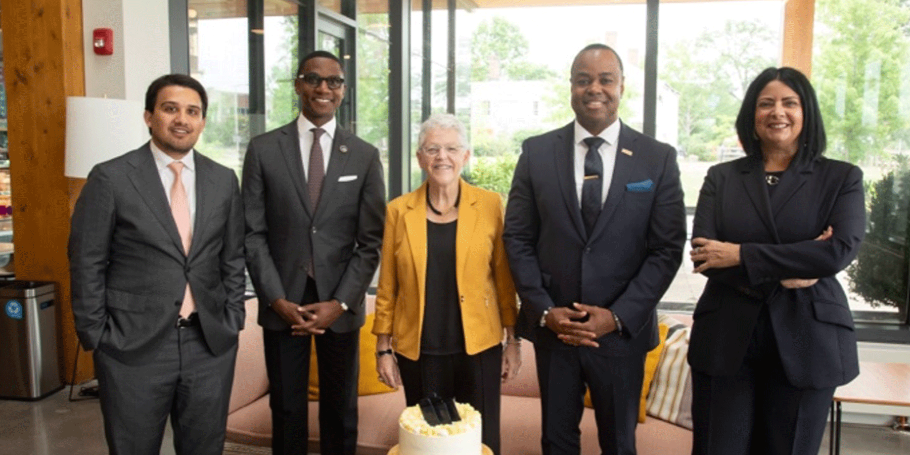 Leaders in Northeast Ohio at the Cleveland event (from left to right: Mayor Shammas Malik of Akron, OH, Mayor Justin Bibb of Cleveland, OH, Gina McCarthy, Michael Jeans of Growth Opps, and Lillian Kuri of Cleveland Foundation)