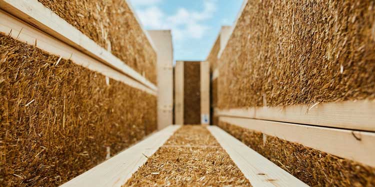 detail of straw bale constructed walls