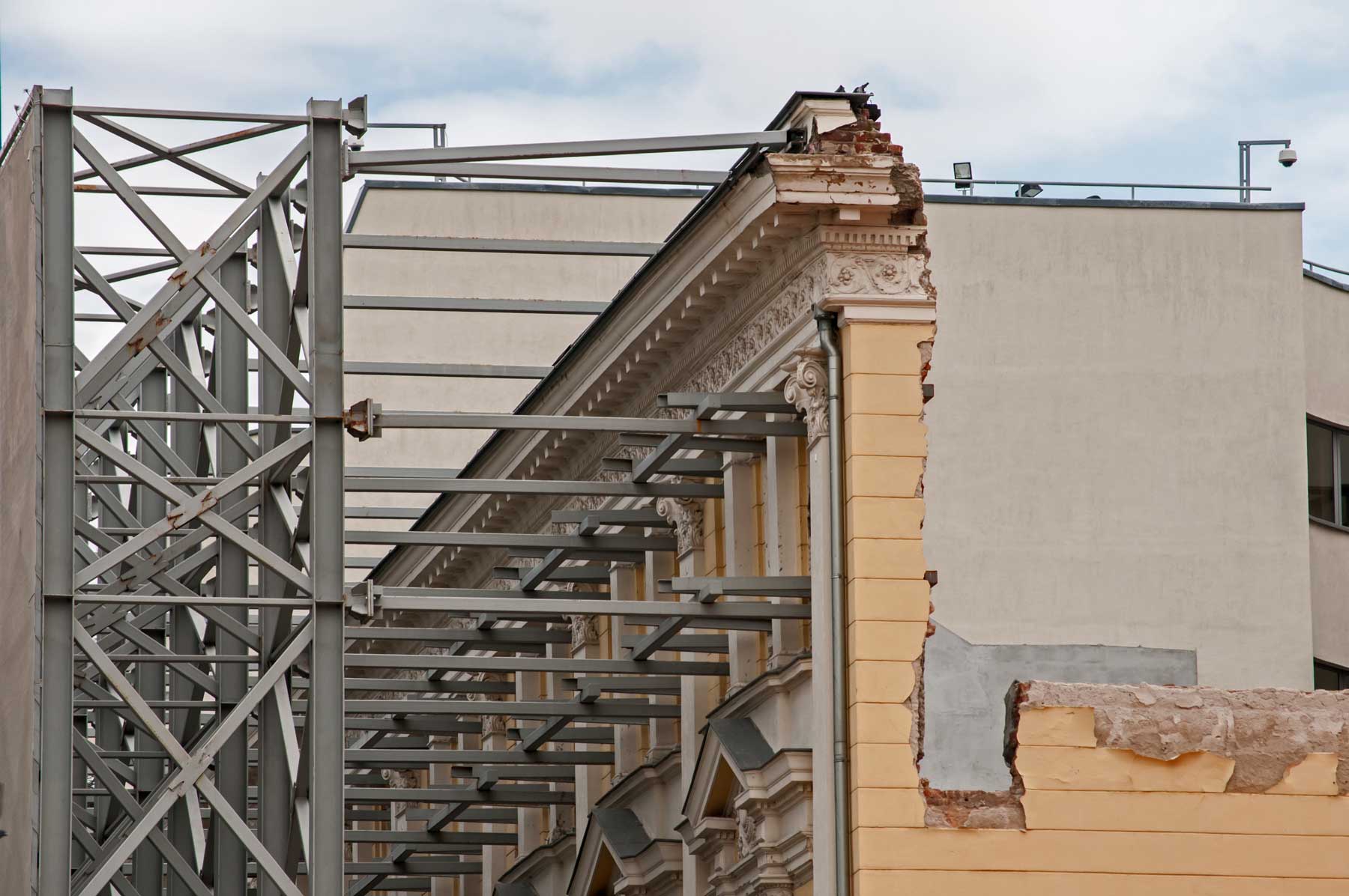 Interior of a building stripped back to its structure during renovation