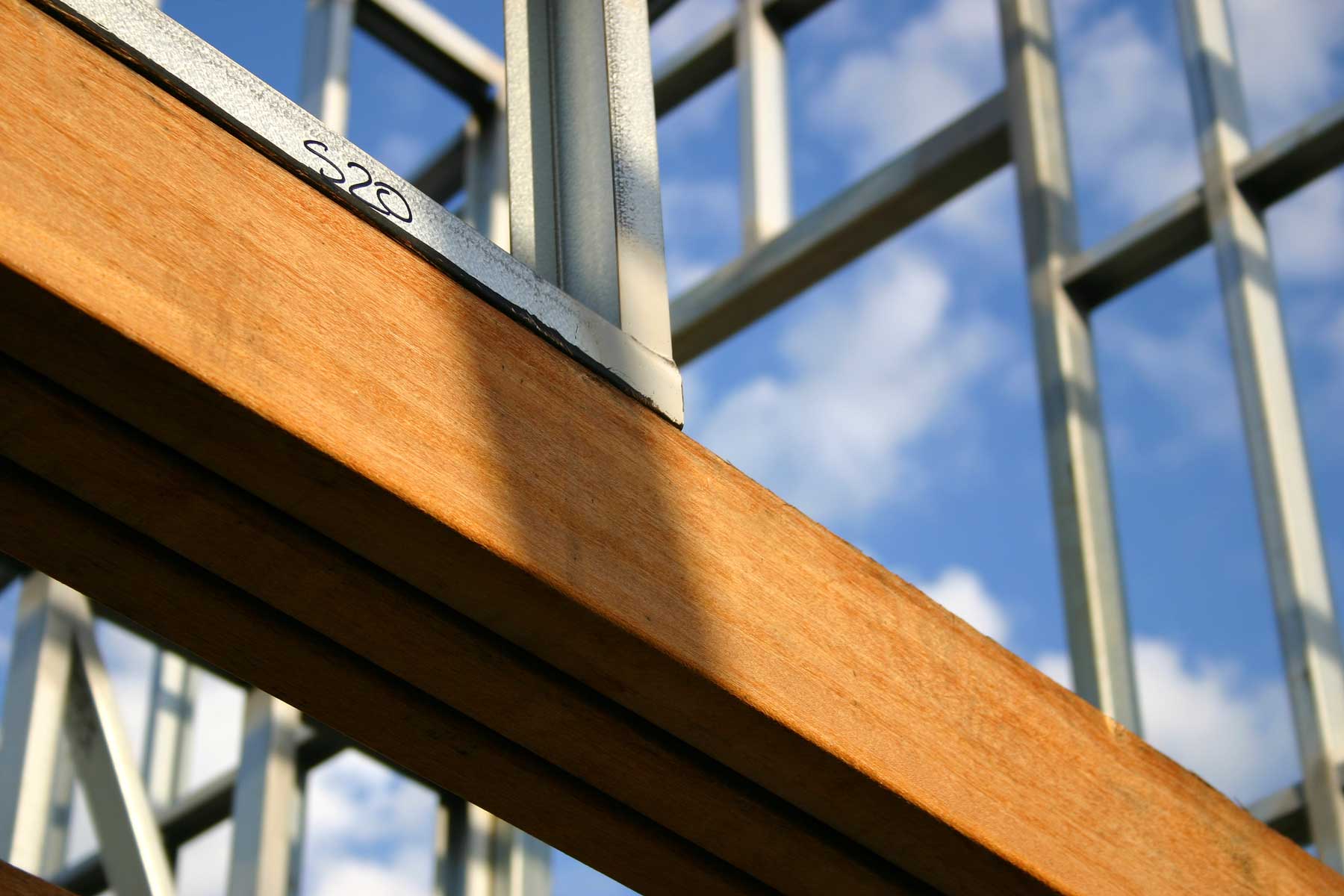 Steel structural framing on a building under construction