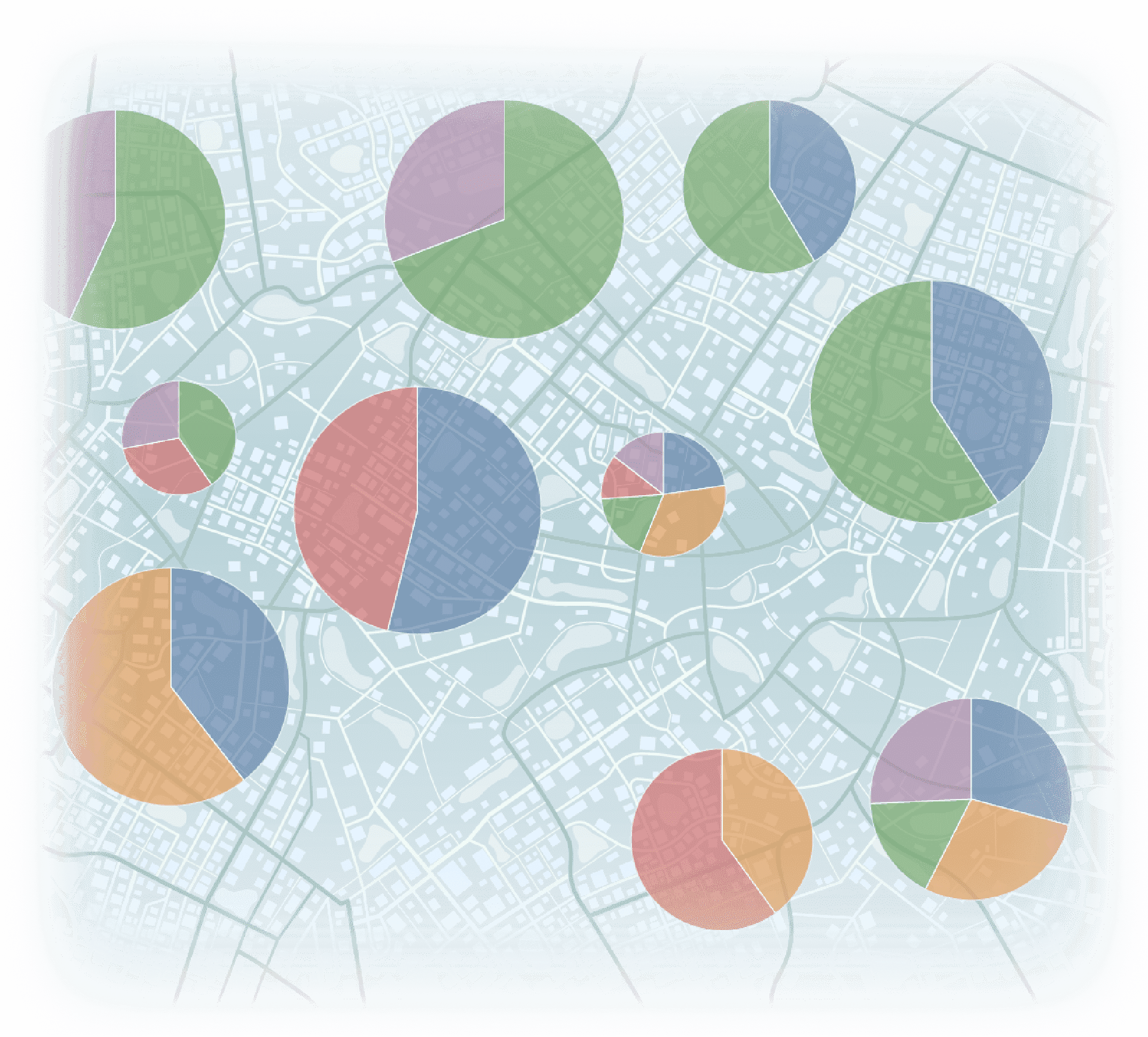 Map with colored clusters showing an optimized mix of EV charging types across an area