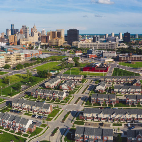 Aerial view of Residential district in Detroit Michigan