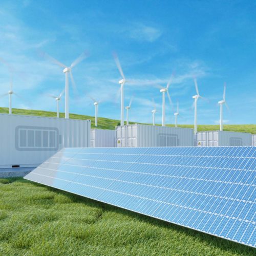 Wind turbines and solar panel field