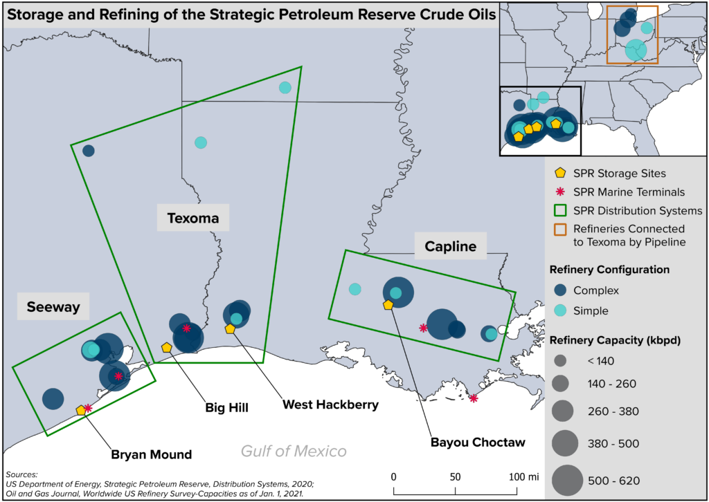 Exhibit 2: Map of SPR Storage Facilities and Interconnected Refineries by Capacity and Configuration