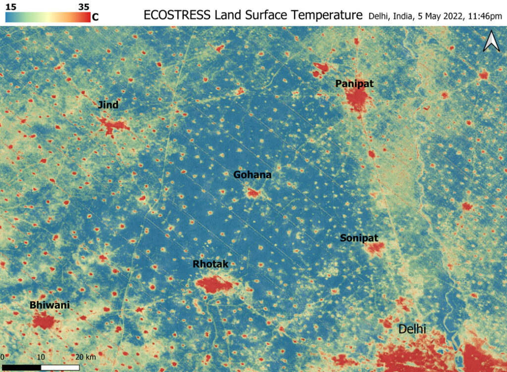 ECOSTRESS land surface temperature heat map of India taken from NASA