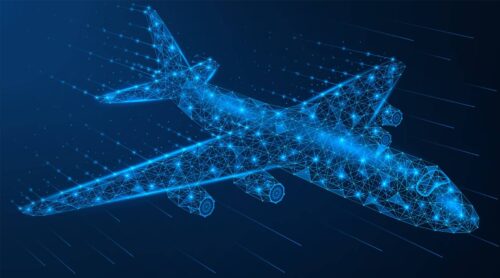 digital airplane wireframe render