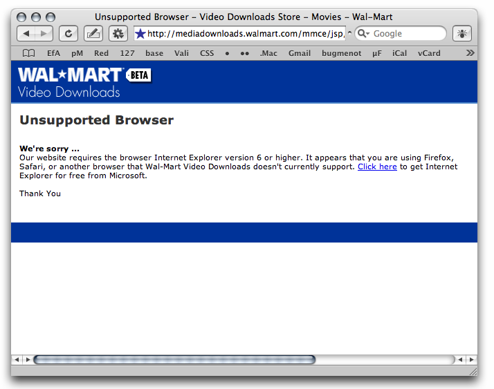 web view of the beta Walmart video downloads