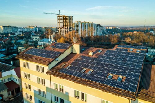 rooftop solar panels on residential buildings