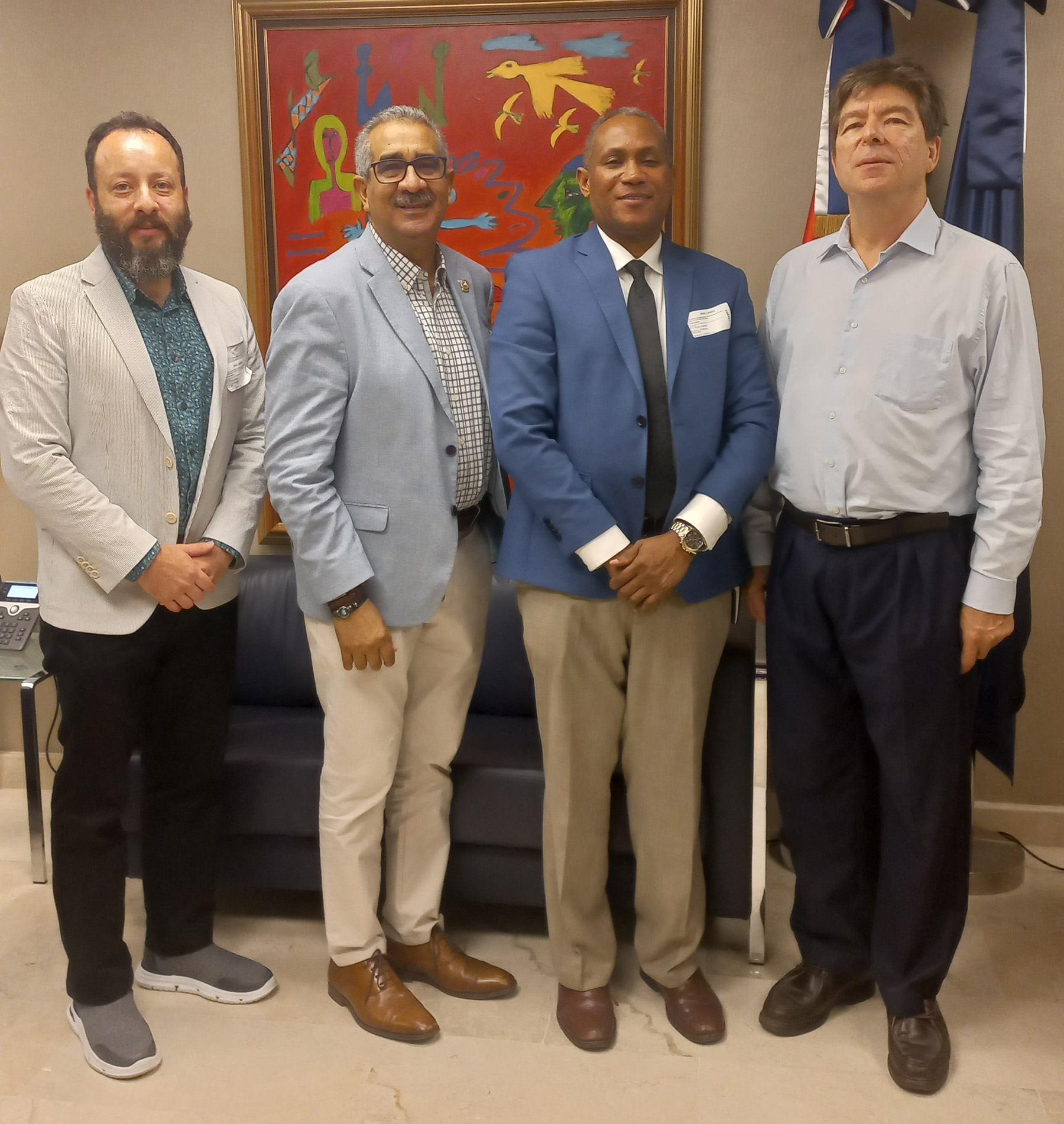 Max Lainfiesta (on the left), Euren Cuevas (third from the left), and coalition members after a meeting in October 2022 with World Bank representatives to discuss the solar power solution for the Dominican Republic.