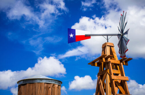 Texas flag on windmill