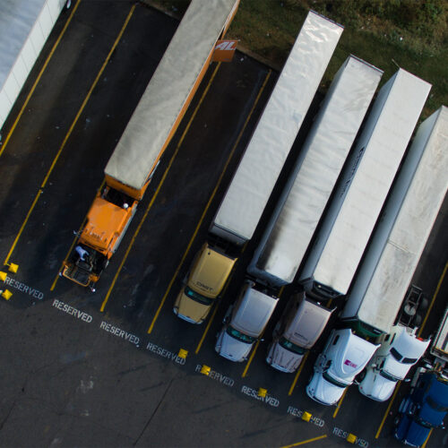 semi-trucks lined up