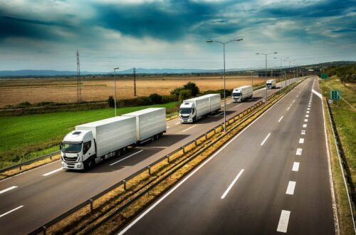 truck convoy on highway