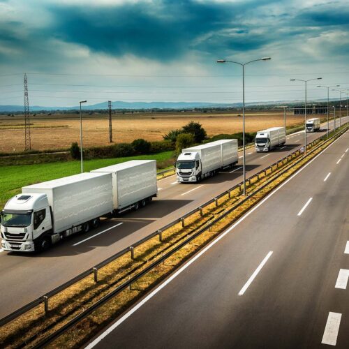 truck convoy on highway