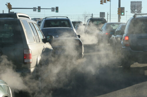 clouds of car exhaust fumes