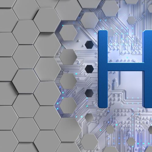 hydrogen concept with hexagonal and circuits background