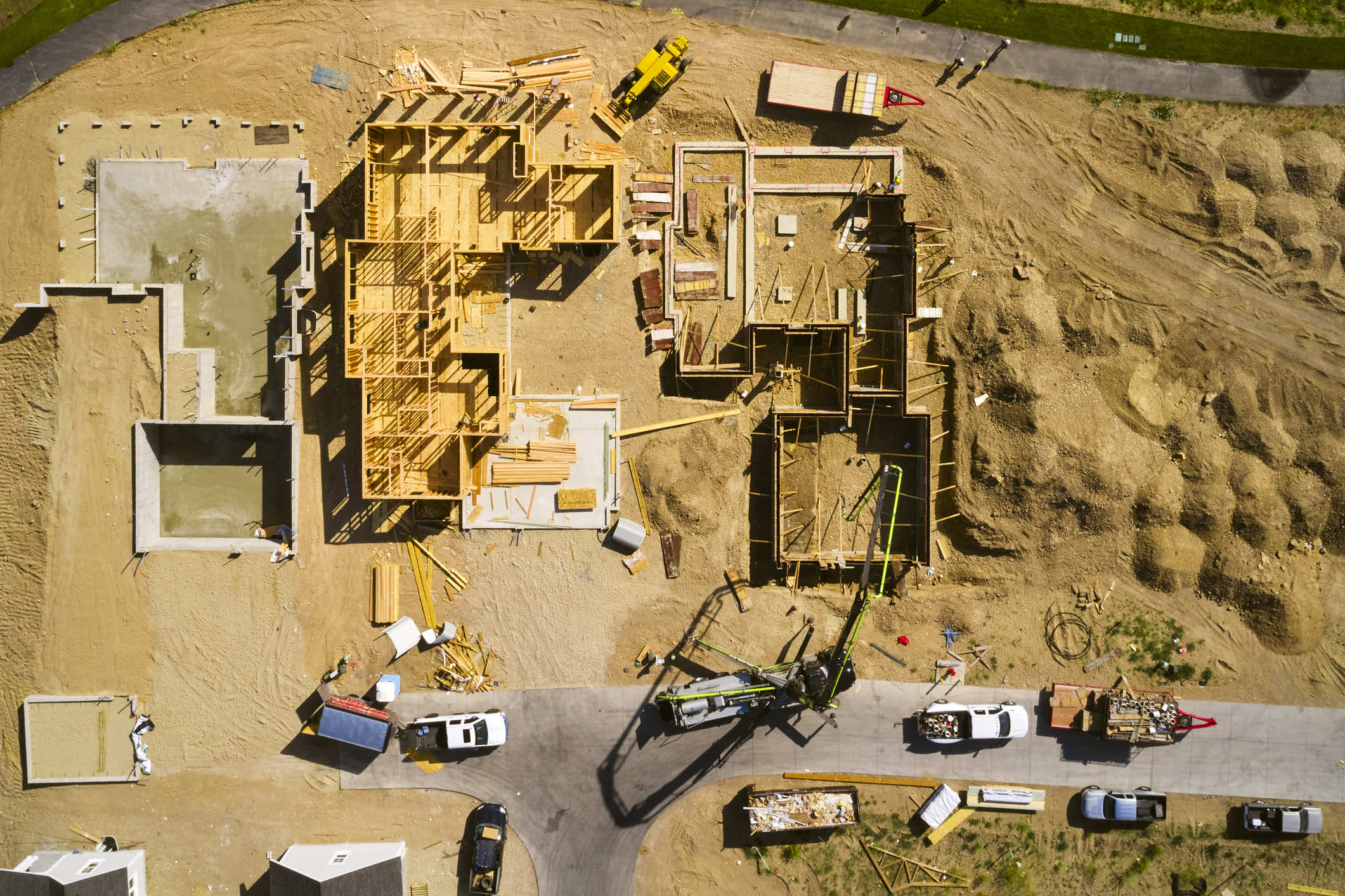 aerial view of construction building site