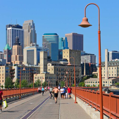 Minneapolis city from pedestrian bridge