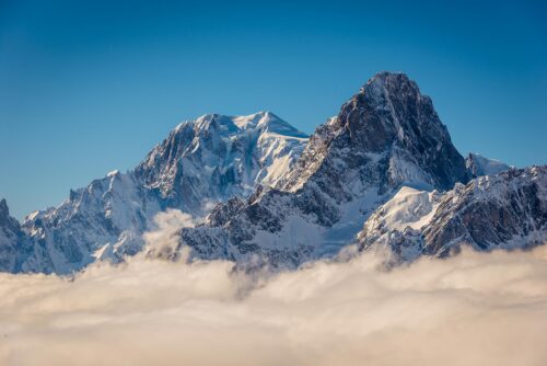 Mont Blanc mountain above the clouds