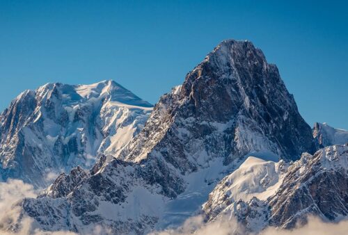 Mont Blanc mountain above the clouds