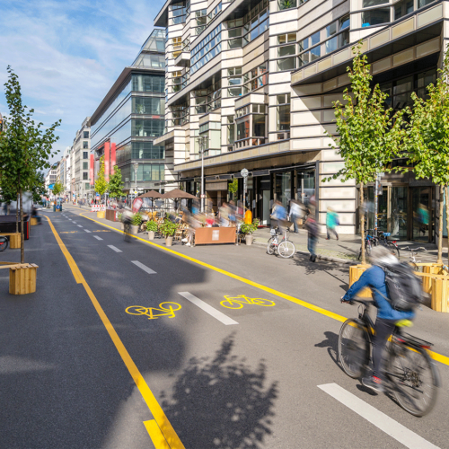 Urban street with bike lanes and no cars