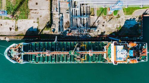 aerial view of a tanker ship refueling