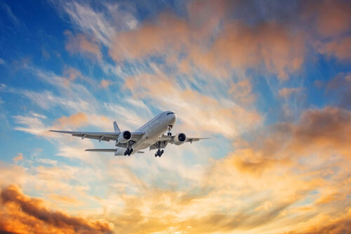 airplane at sunset