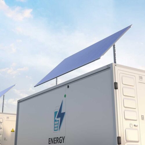 Energy storage system or battery container unit with solar panels