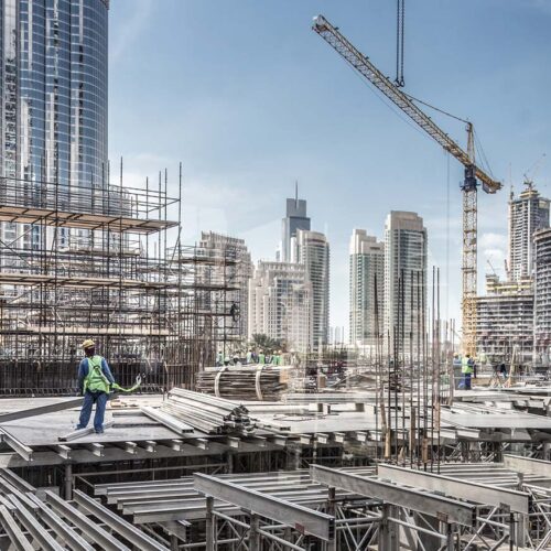 skyscraper steel materials construction site