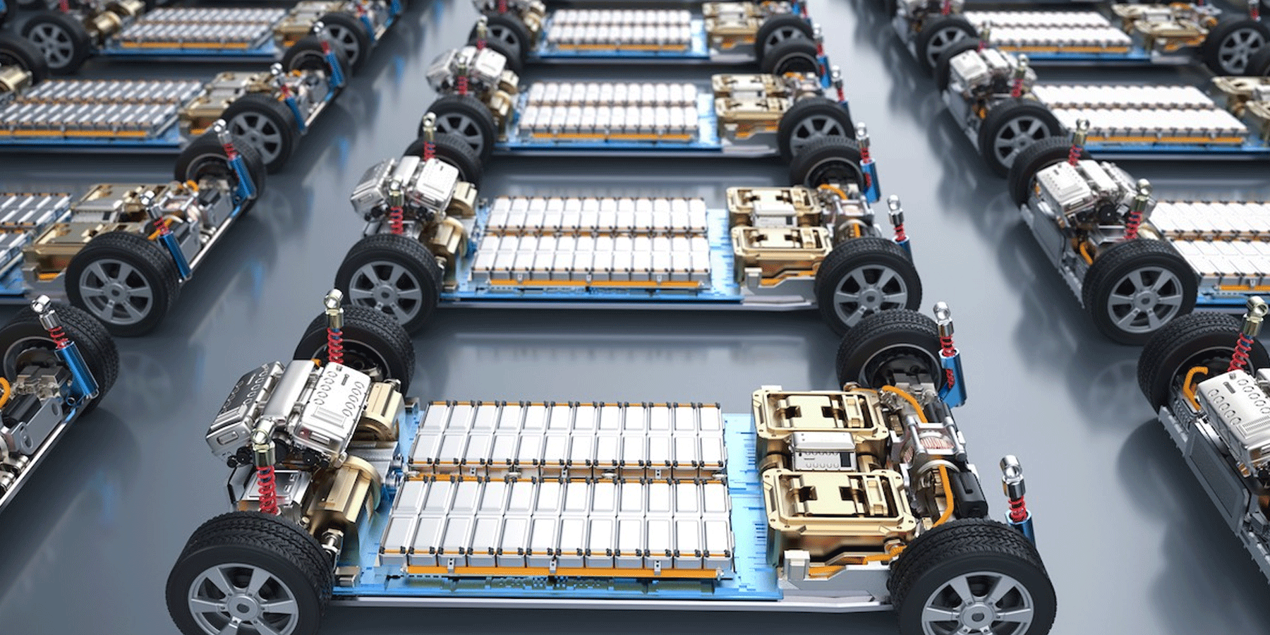 Computer generated representation of EV chassis and their batteries