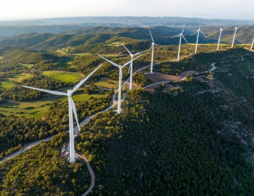 wind turbines on hilltops