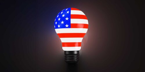 glowing light bulb-stylized as an american flag