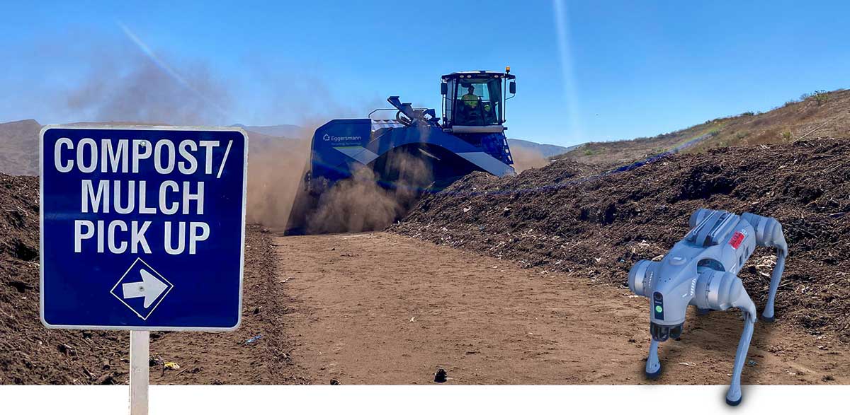 Orange County landfill compost piles and methane-sniffing robot dog